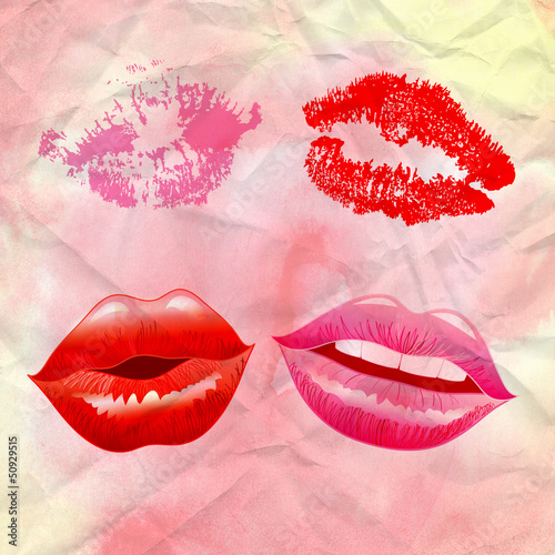 Obraz w ramie Lipstick kisses on watercolor background