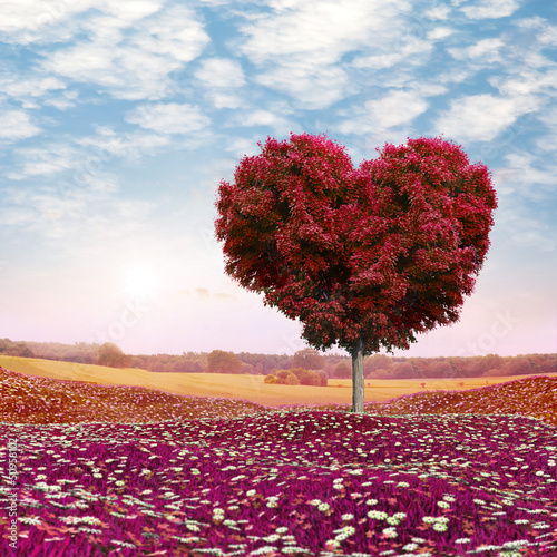 Nowoczesny obraz na płótnie Heart shaped Tree red foliage, valentines day