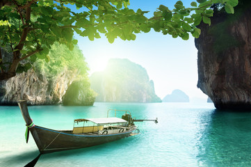 Wall Mural - boat on small island in thailand