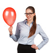 Girl in glasses with red inflated ball