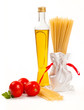 Italian pasta with olive oil, green and tomato