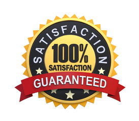 satisfaction guaranteed label with gold badge sign