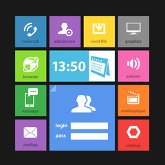 Fototapete - Web color tile interface template with modern icons