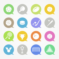 Poster - Sports web icons set in color speech clouds