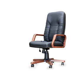 The office chair from black leather. Isolated