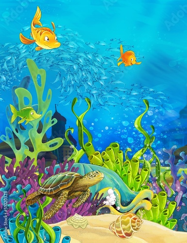 Obraz w ramie Rysunkowy podwodny świat ryb