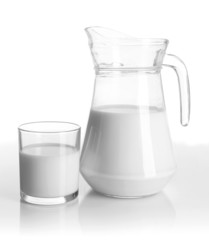 Canvas Print - Tasty milk in jug and glass of milk isolated on white