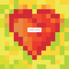 Poster - Pixel heart with greetings. Design template, vector, eps8