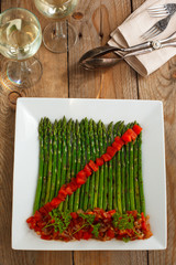 Canvas Print - Grilled asparagus, served with a tomato vinaigrette