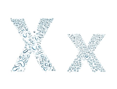 Water drops alphabet letter x, isolated white