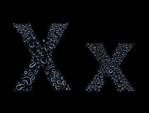 Water drops alphabet letter x, isolated black
