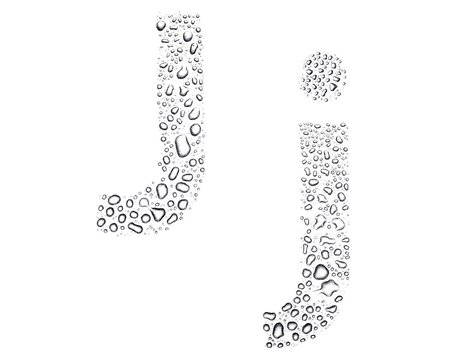 Water drops alphabet letter j, isolated white