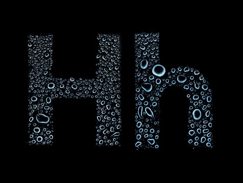 Water drops alphabet letter h, isolated black