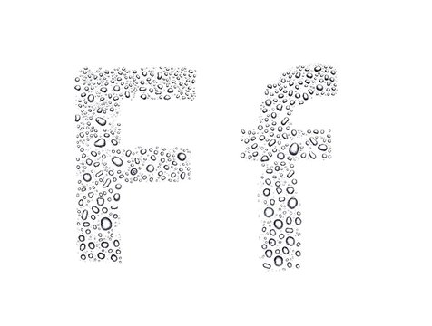 Water drops alphabet letter f, isolated white