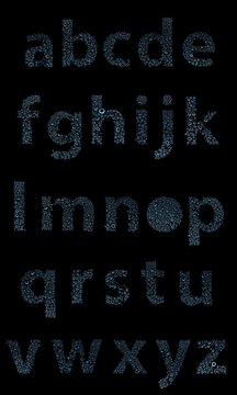 Water drops alphabet letters, isolated black