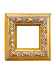 Golden picture frame isolated on white background.