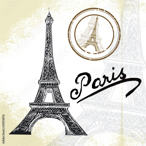 Naklejka na drzwi France, Paris - hand drawn Eiffel tower