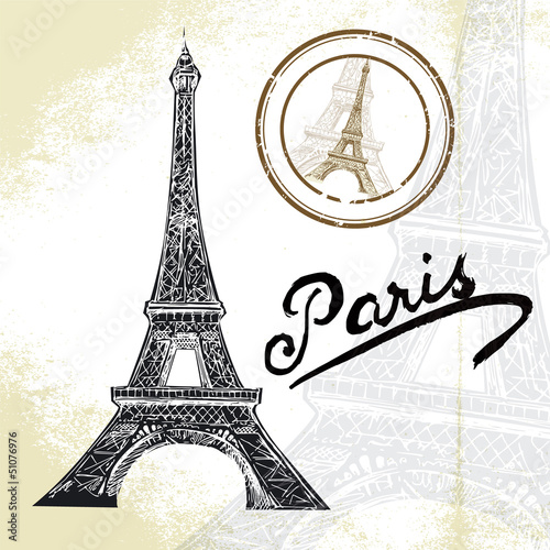 Naklejka na szafę France, Paris - hand drawn Eiffel tower