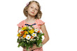© paffy - Little girl holding bunch of wildflowers over white background