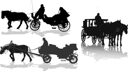  Silhouettes of a horse put to a cart