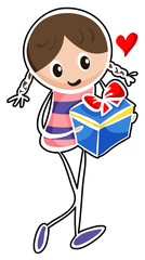 Sticker - A girl holding a blue gift box