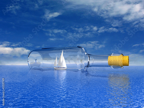 Foto-Doppelrollo - Sailing yacht in the bottle. Concept - protection of travel. (von PhotoStocker)