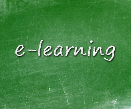 E-learning school written on a chalkboard