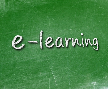 E-learning school written on a chalkboard