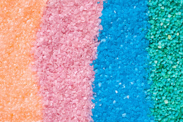 different colours of bath salt