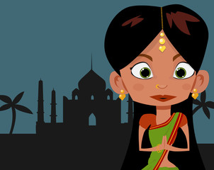 Wall Mural - Cartoon Indian girl in sari