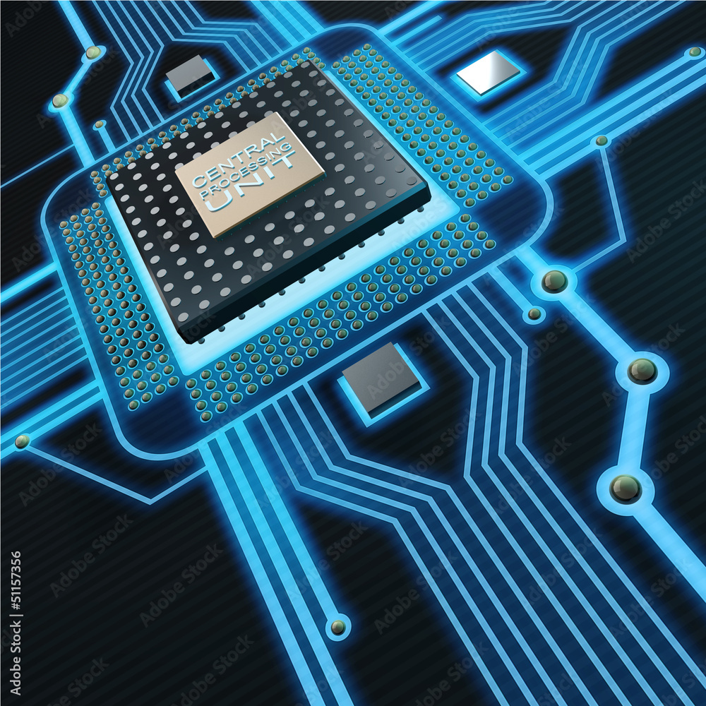 Concept of technology background. Central Processing Unit. (microchip ...