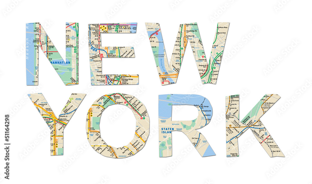 New York words cutted from map Wall Mural WallsHeaven 4tomania