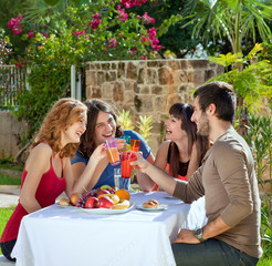 Couples enjoying a healthy outdoor lunch