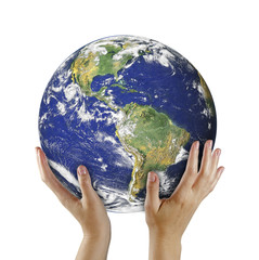 Wall Mural - Planet earth on palms.Elements of this image furnished by NASA