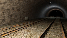 Old Rail Train Tunnel With Double Track.
