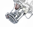 Multi link front car suspension, with brake. Photorealistic 3 D