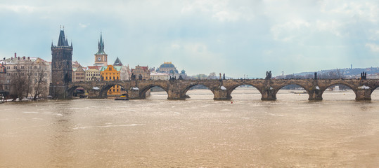 Wall Mural - Charles Bridge in Prague, Panoramic View