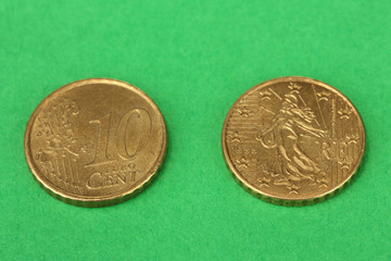 euro coins on color background