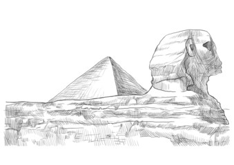 Poster - An hand drawn illustration - Pyramid, Sphinx