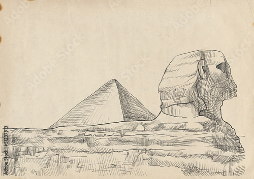 Naklejka - mata magnetyczna na lodówkę An hand drawn illustration - Pyramid, Sphinx