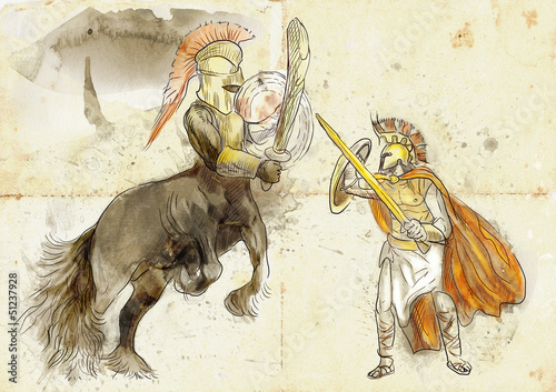 Naklejka na kafelki Greek myth and legends (Full sized drawing) - Centaur, Theseus