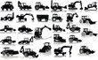 Set of 26 silhouettes of a tractors of road service