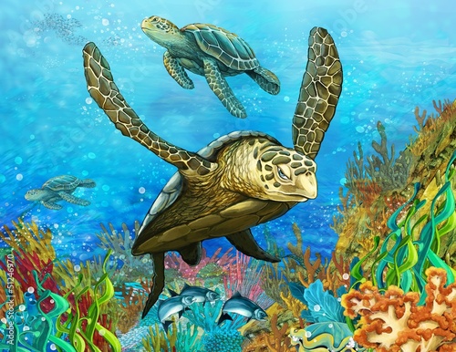 Naklejka - mata magnetyczna na lodówkę The coral reef - illustration for the children