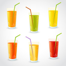 Colorful set of realistic glasses with juice