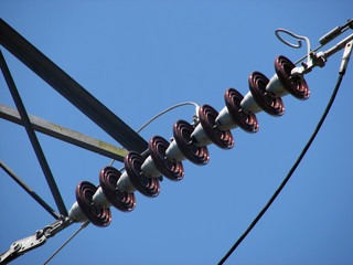 Electric insulators on pylon