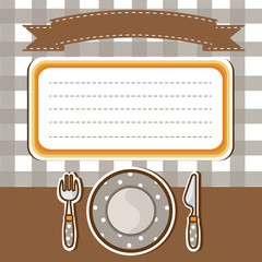 Set of tableware with note paper background