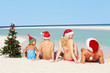 © Monkey Business - Family Sitting On Beach With Christmas Tree And Hats