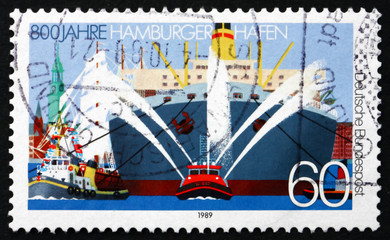 Postage stamp Germany 1989 Ships, Hamburg Harbor