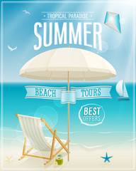 Seaside view poster. Vector background.