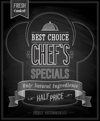 Chef`s specials Poster - Chalkboard. Vector illustration.